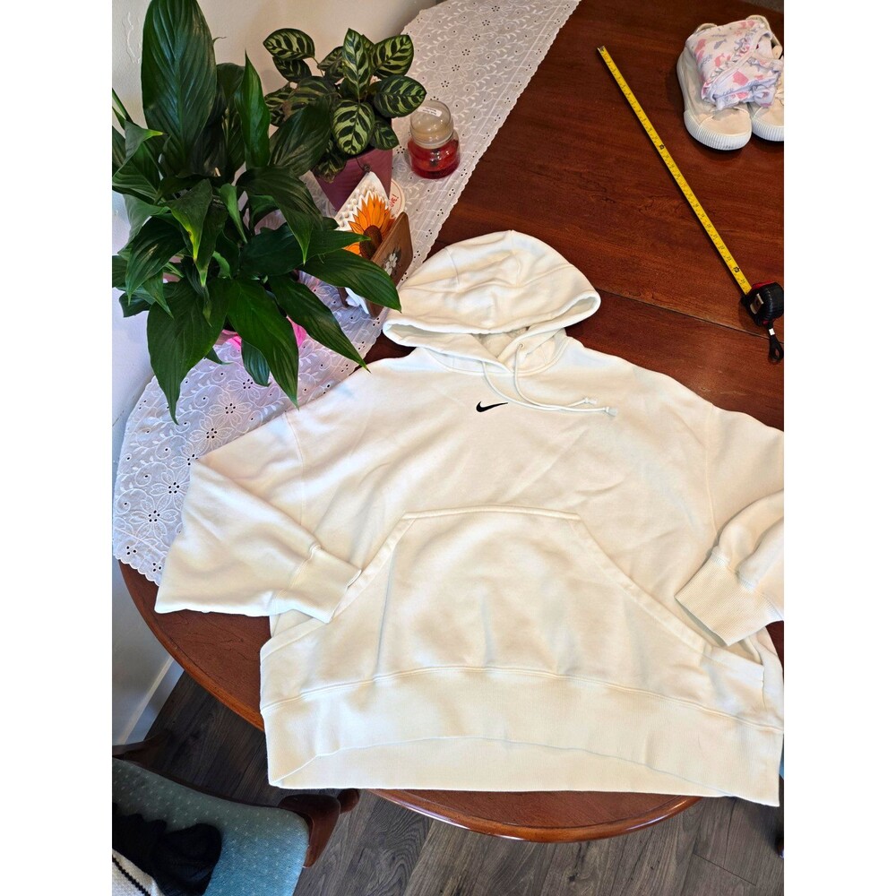 Nike White Women's L Pullover Cropped Hoodie Fleece w/ Pockets Drawstring